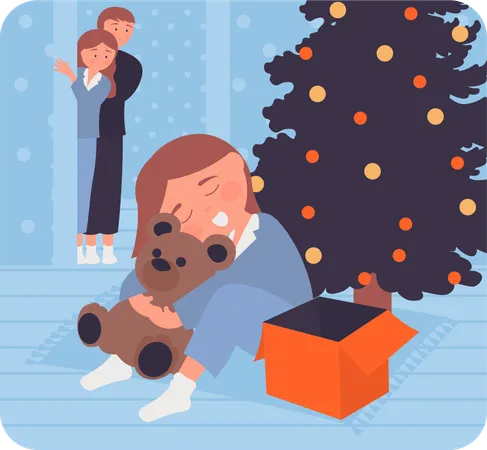 Little girl getting christmas surprise  Illustration