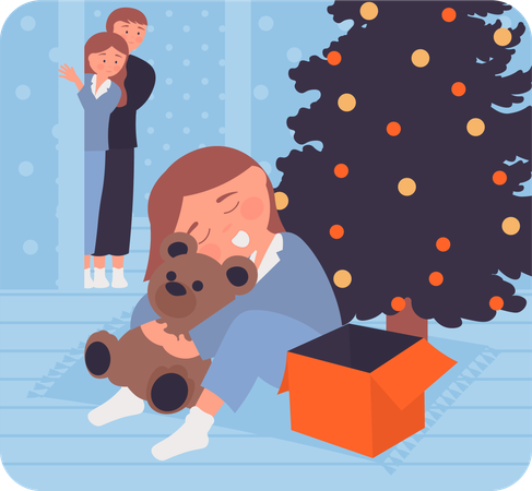 Little girl getting christmas surprise  Illustration