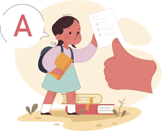 Little girl getting result card  Illustration