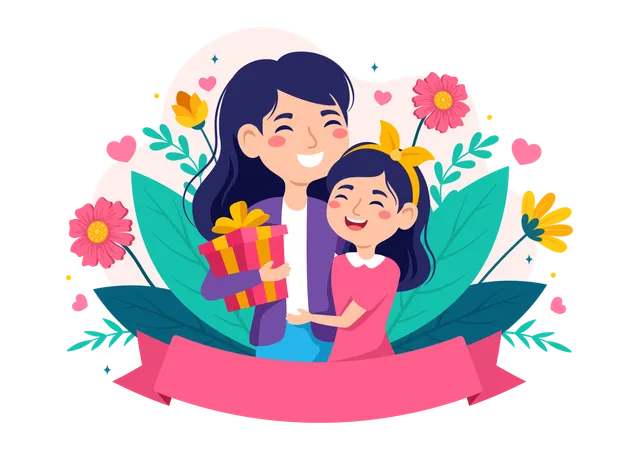 Little girl giving mother's day gift  イラスト