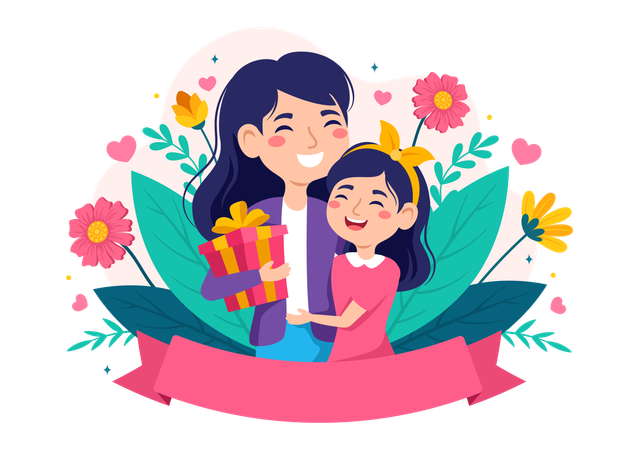 Little girl giving mother's day gift  Illustration