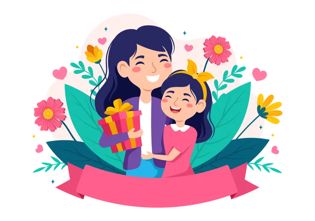 Little girl giving mother's day gift  Illustration