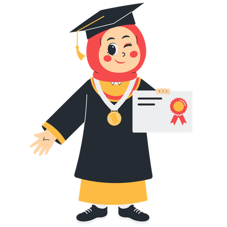 Little Girl Graduate Holding Certificate  Illustration