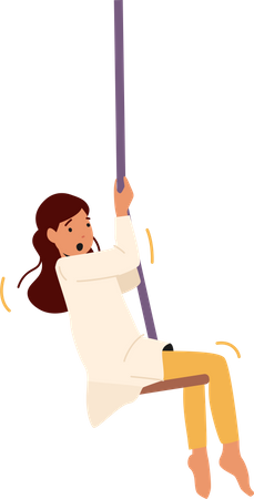 Little Girl Hang on Rope Swing Illustration