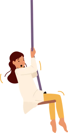 Little Girl Hang on Rope Swing Illustration