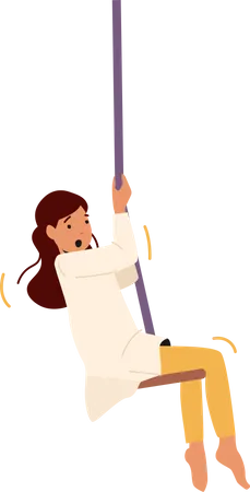 Little Girl Hang on Rope Swing  Illustration