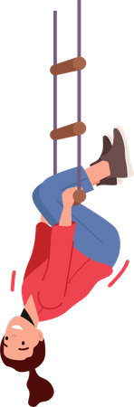 Little Girl Hanging Upside Down on Rope Ladder  Illustration