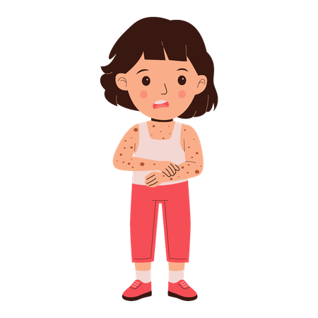 Little girl has skin disease  Illustration