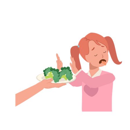Little girl hate broccoli  イラスト