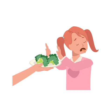 Little girl hate broccoli Illustration