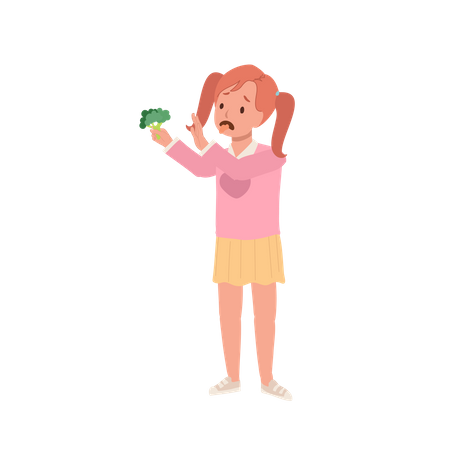Little girl hate broccoli Illustration