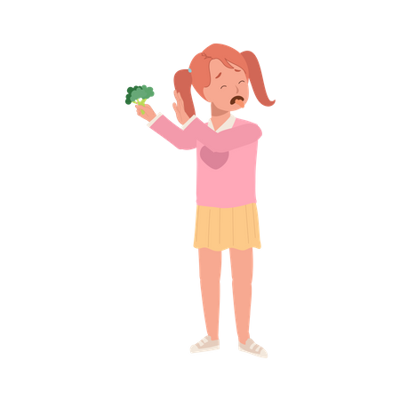 Little girl hate broccoli  Illustration