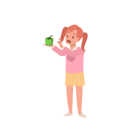 Little girl hate Green bell pepper  Illustration