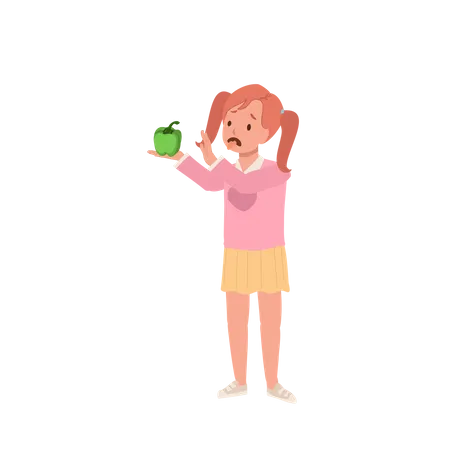 Little girl hate Green bell pepper  Illustration