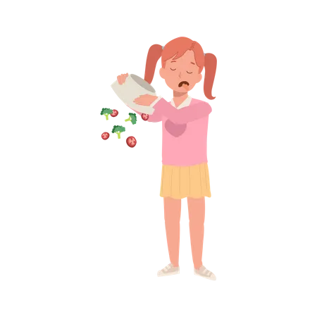 Little girl hate vegetable salad  Illustration