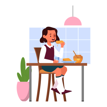 Little girl having a breakfast  Illustration