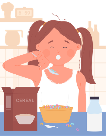 Little girl having cereal  Illustration