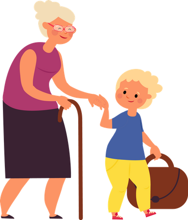 Little girl helping old lady  Illustration