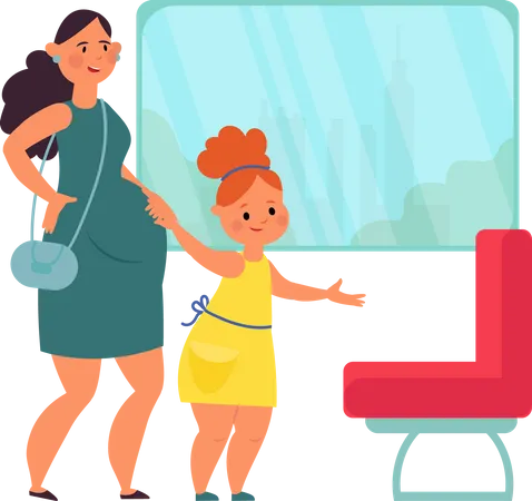 Little girl helping pregnant woman  Illustration