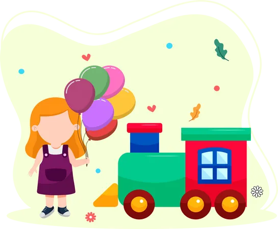 Little girl holding balloon  Illustration