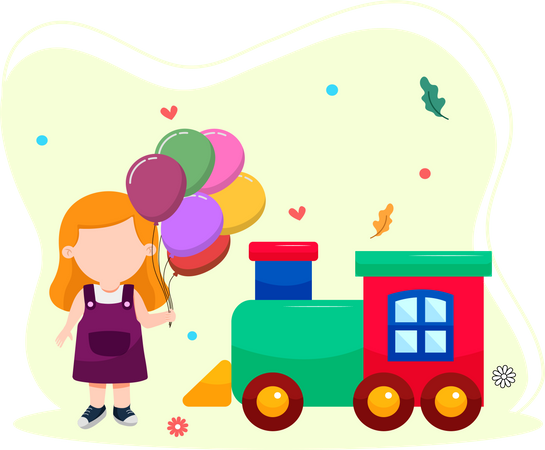 Little girl holding balloon  Illustration