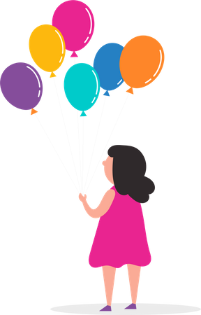 Little girl holding balloon in her hand Illustration