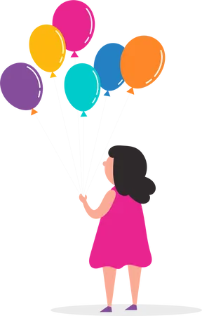 Little girl holding balloon in her hand  Illustration