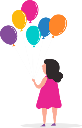 Little girl holding balloon in her hand  Illustration