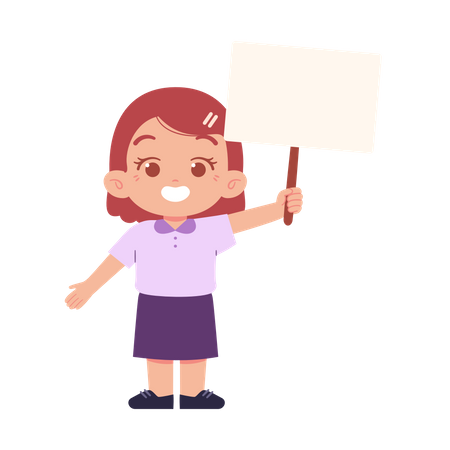 Little Girl Holding Blank Board In Right Hand  Illustration