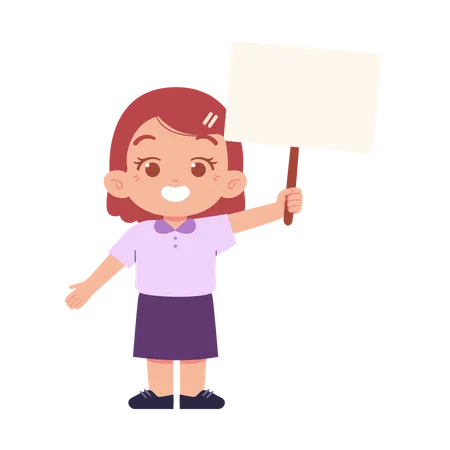 Little Girl Holding Blank Board In Right Hand  Illustration