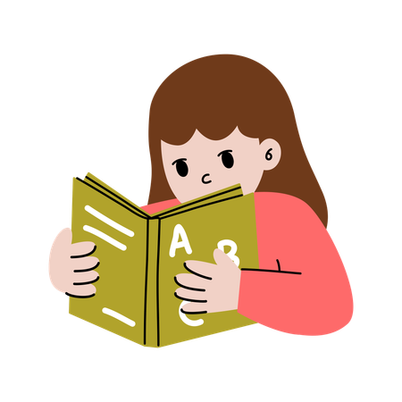 Little girl holding book while reading english  Illustration