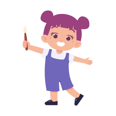 Little Girl holding brush  Illustration