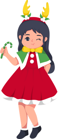 Little Girl holding christmas candy  Illustration