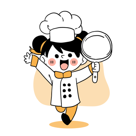 Little girl holding cooking pan Illustration