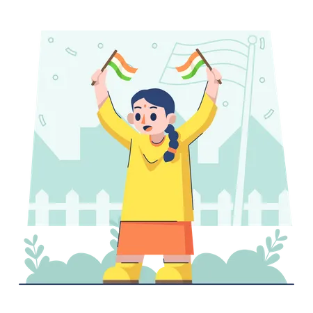 Little girl holding flag on Indian republic day Illustration