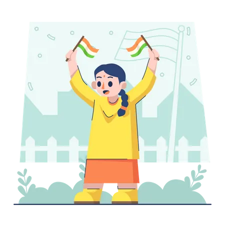 Little girl holding flag on Indian republic day  Illustration