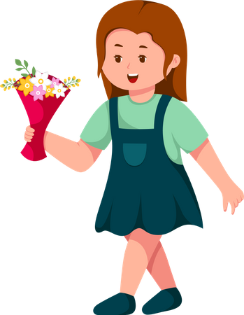 Little Girl Holding Flower bouquet  Illustration
