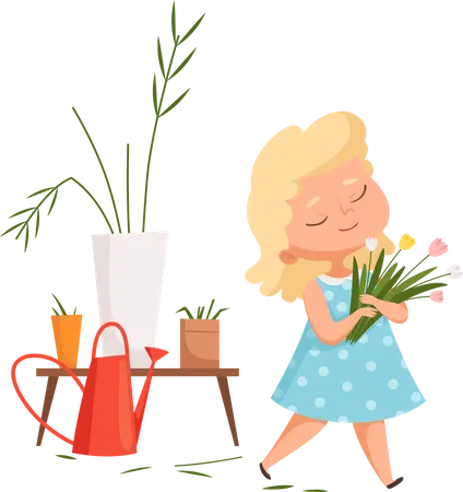 Little girl holding flower  Illustration