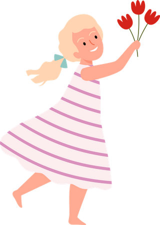 Little girl holding flowers Illustration
