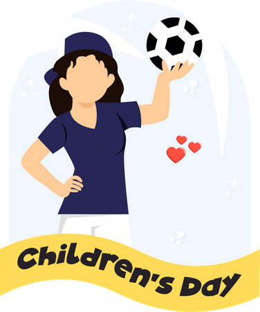 Little girl holding football  Illustration