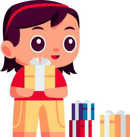 Little girl holding gift  Illustration