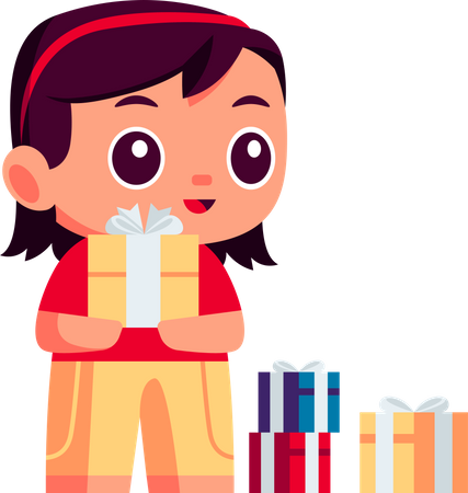 Little girl holding gift  Illustration