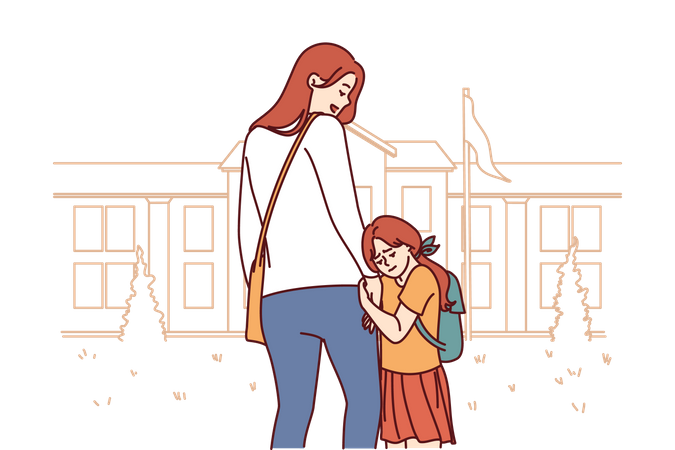 Little girl holding her mother hand  Illustration