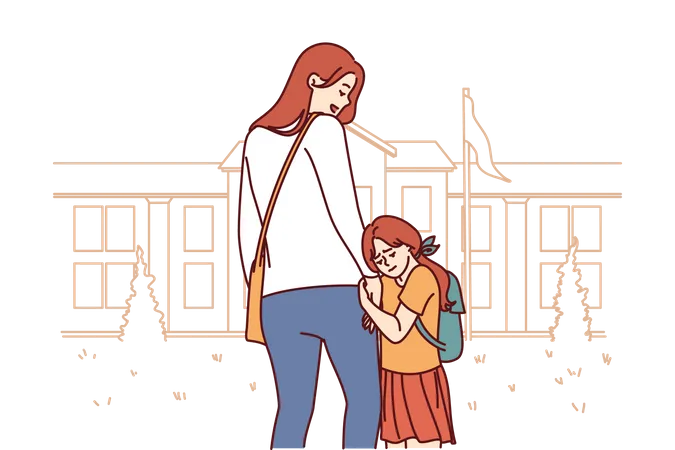 Little girl holding her mother hand  Illustration