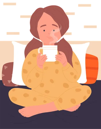 Little Girl holding Hot Drink  Illustration