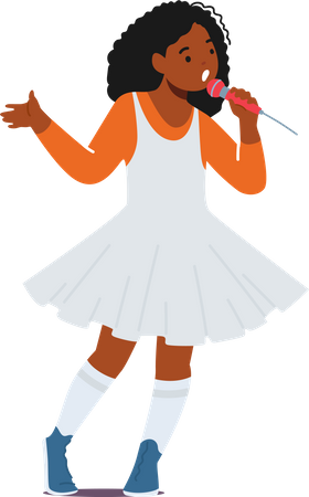 Little Girl Holding Microphone Sing on on Stage  Illustration