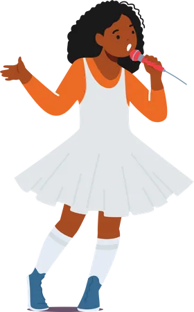 Little Girl Holding Microphone Sing on on Stage Illustration