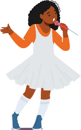 Little Girl Holding Microphone Sing on on Stage  Illustration