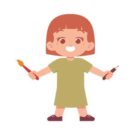 Little girl holding painting brush  Illustration