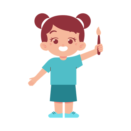 Little girl holding painting brush  Illustration